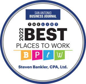 Badge: San Antonio Business Journal's 2022 Best Places to Work: Steven Bankler, CPA, Ltd